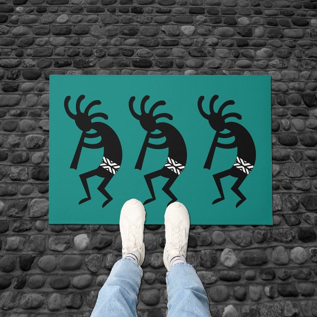 Teal And Black Kokopelli Southwest Design Doormat (Creator Uploaded)