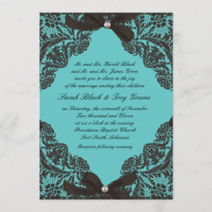 Teal and Black Lace wedding invitation