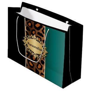 Teal and Black Leopard Pattern Large Gift Bag