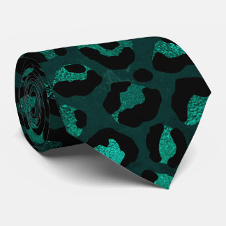 Teal and Black Leopard Print Tie