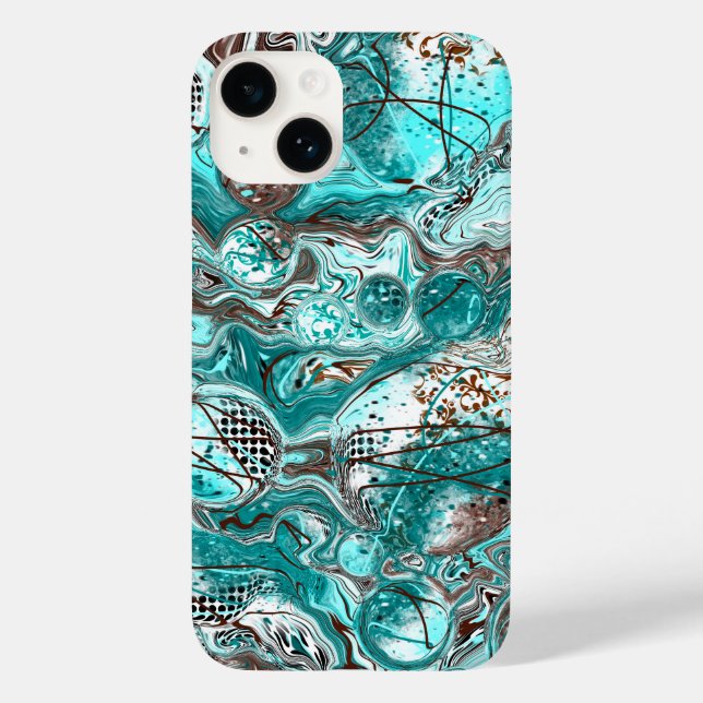 Teal and Black Marble Fluid Art Case-Mate iPhone Case (Back)