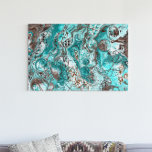 Teal and Black Marble Fluid Art Faux Canvas Print<br><div class="desc">Teal and black marble fluid art,  digital art style pour painting.</div>