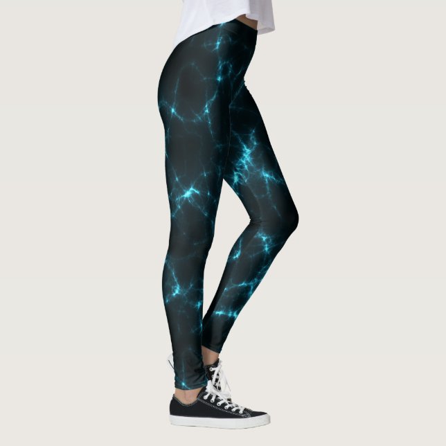 Teal and Black Marble Swirl Abstract Leggings (Right)