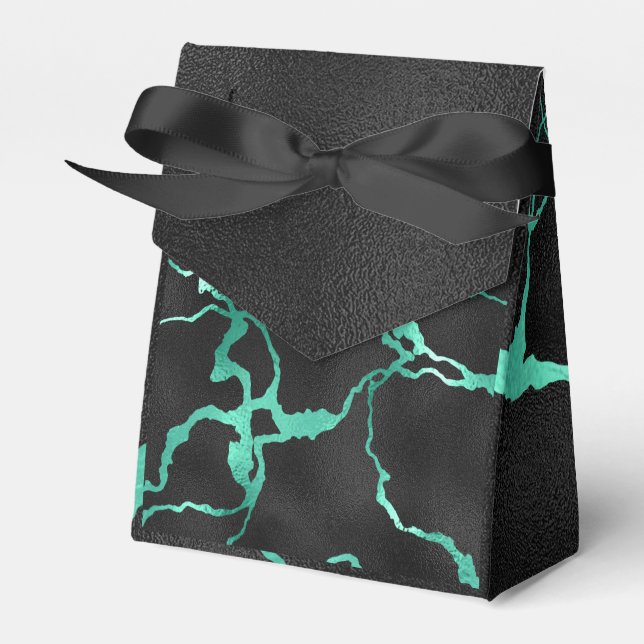 Teal And Black Marbled Look Favour Box (Front Side)