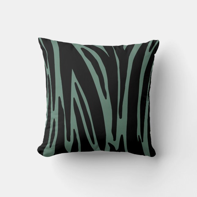 Teal and Black Modern Zebra Stripes Cushion (Front)