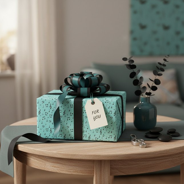 Teal and Black Musical Wrapping Paper (Creator Uploaded)
