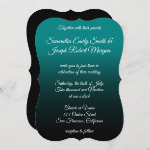 Teal and Black Ombre Elegant Calligraphy Wedding Invitation
