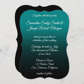 Teal and Black Ombre Elegant Calligraphy Wedding Invitation