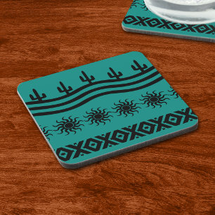 Teal And Black Pattern Southwest Design Coaster