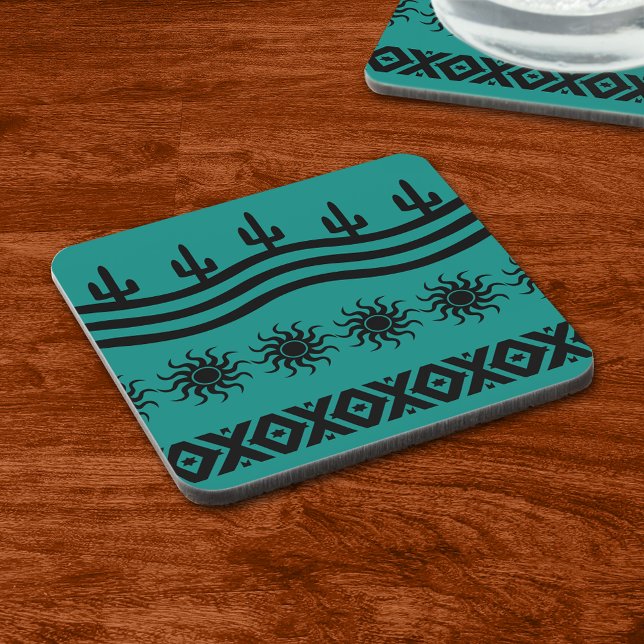 Teal And Black Pattern Southwest Design Coaster (Creator Uploaded)