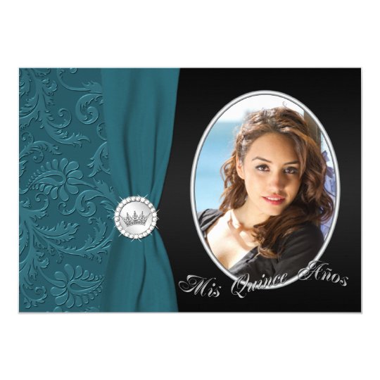 Teal and Black Photo Quinceanera Invitation