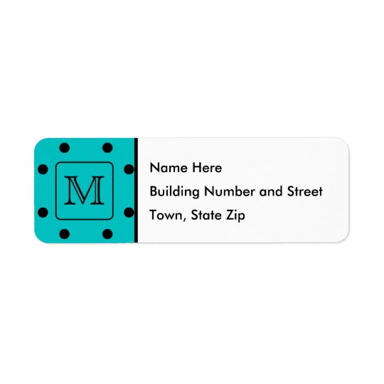 Teal and Black Polka Dot Pattern. Custom Monogram. Return Address Label