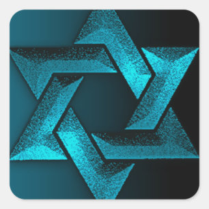 Teal and Black Star of David Square Sticker