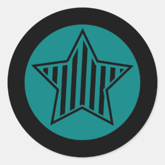 Teal and Black Star Round Sticker