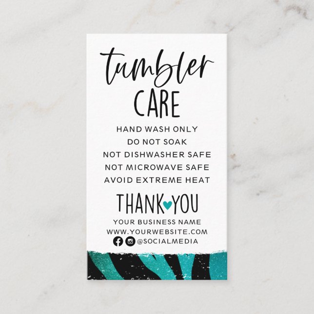 Teal and Black Tumbler Care Business Card (Front)