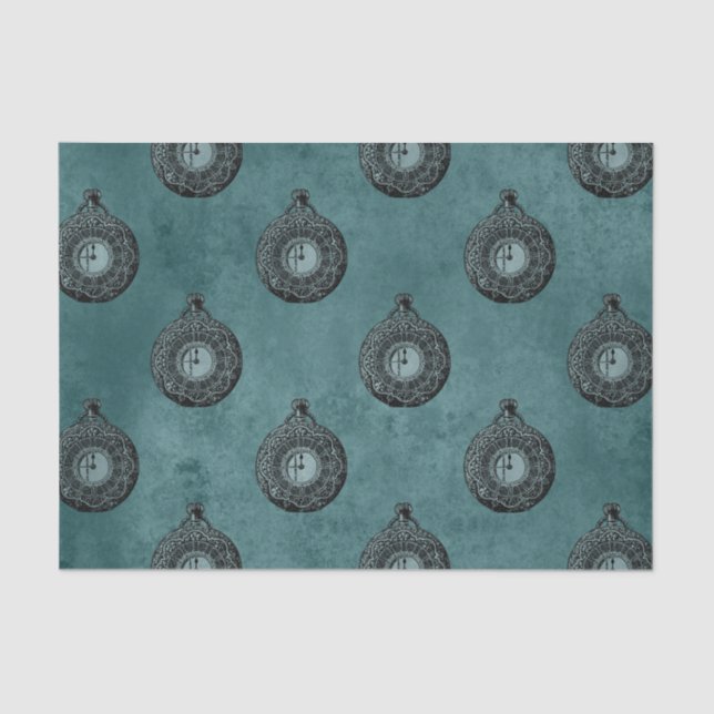 Teal and Black Vintage Watch Pattern Tissue Paper (Front)