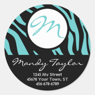 Teal and Black Zebra Initial Envelope Seal (Pink)