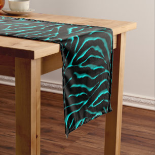 Teal and Black Zebra Striped Festive Table Runner