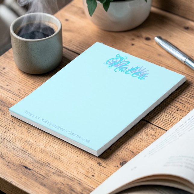 Teal And Blue Bow With Sunburst Notepad (Teal & blue colors for home or corporate giveaway. Promote your small business with style. )