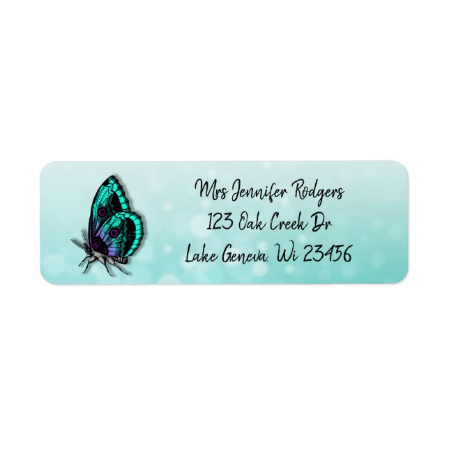 Teal and Blue Butterfly Return Address Label (Front)