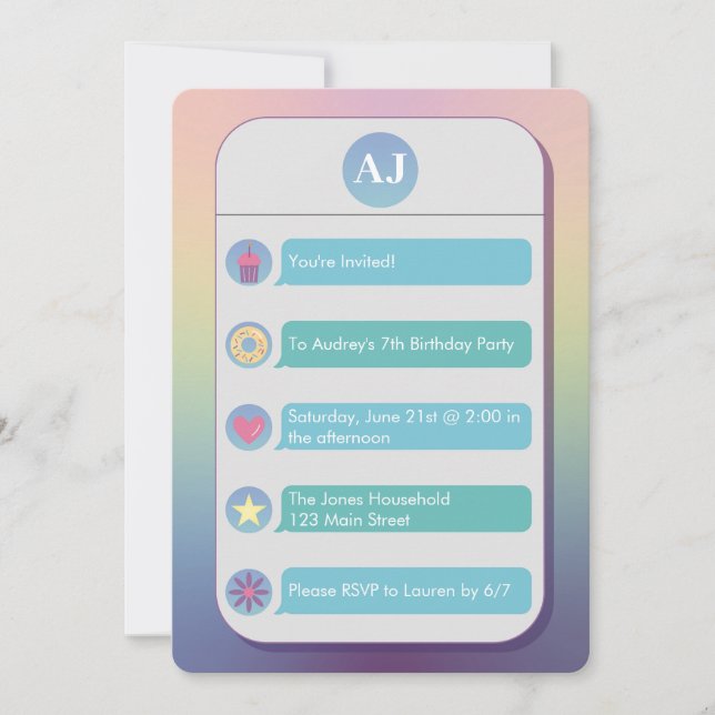 Teal and Blue Cell Phone Kid's Birthday Party Invitation (Front)