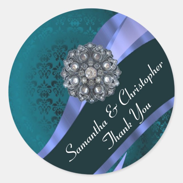 Teal and blue damask wedding seal (Front)