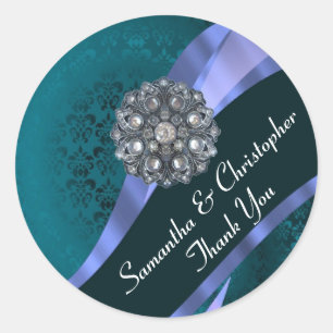 Teal and blue damask wedding seal