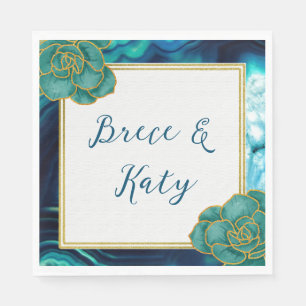 Teal and Blue Floral Agate  Napkin