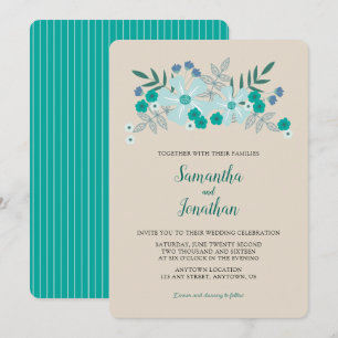 Teal and Blue Flowers Simple Wedding Invitation