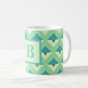 Teal and Blue Geometric Pattern Monogram Coffee Mug