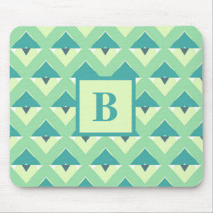 Teal and Blue Geometric Pattern Monogram Mouse Pad