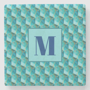 Teal and Blue Initial Stone Coaster