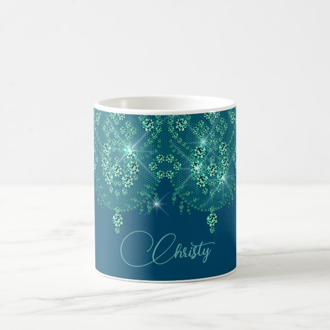 Teal and blue lace elegant sparkle   mug (Center)