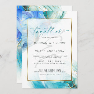 Teal and Blue Marbled Alcohol Ink Splash  Invitati Invitation