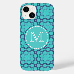 Teal and Blue Maroccan Pattern - Monogrammed Case-Mate iPhone 14 Case