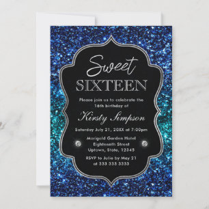 Teal and Blue Ocean Glamour Glitter Sweet 16 Invitation