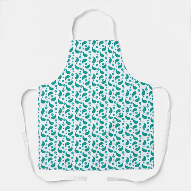 Teal and Blue Paisley Floral Pattern | Modern Boho Apron (Front)