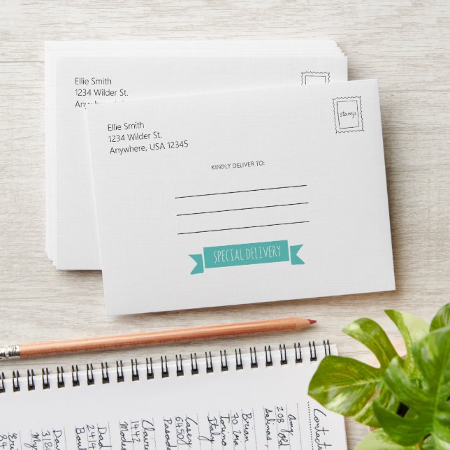 Teal And Blue Special Delivery Envelopes (Stacked)