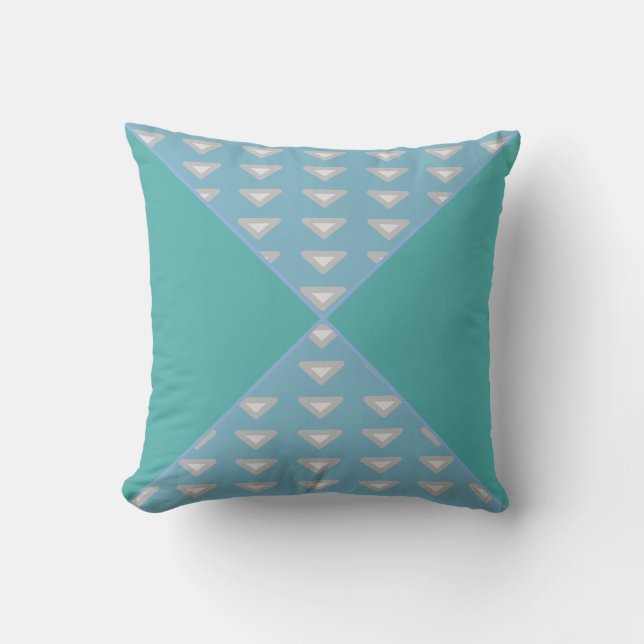 Teal and blue triangles, small triangle patterns cushion (Front)