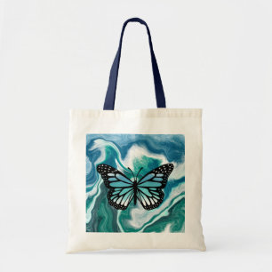 Teal and Blue Turquoise Marble Butterfly Tote Bag