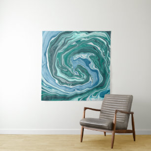 Teal and Blue Turquoise Water Swirls Tapestry