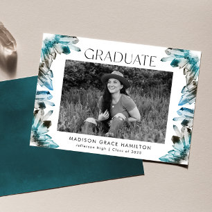 Teal and Blue Watercolor Crystal Photo Graduation Announcement