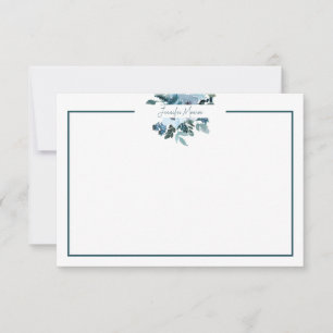 Teal and blue watercolor floral personalised card