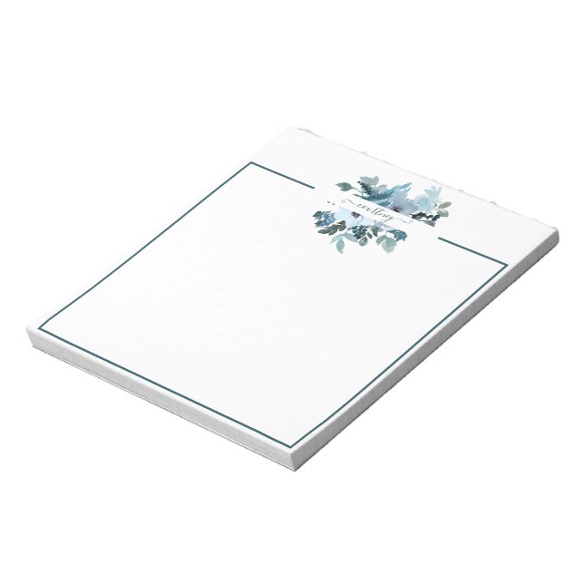 Teal and blue watercolor floral personalised   notepad (Rotated)