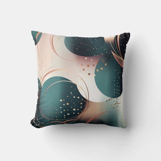 Teal and blush pink abstract modern design cushion (Front)