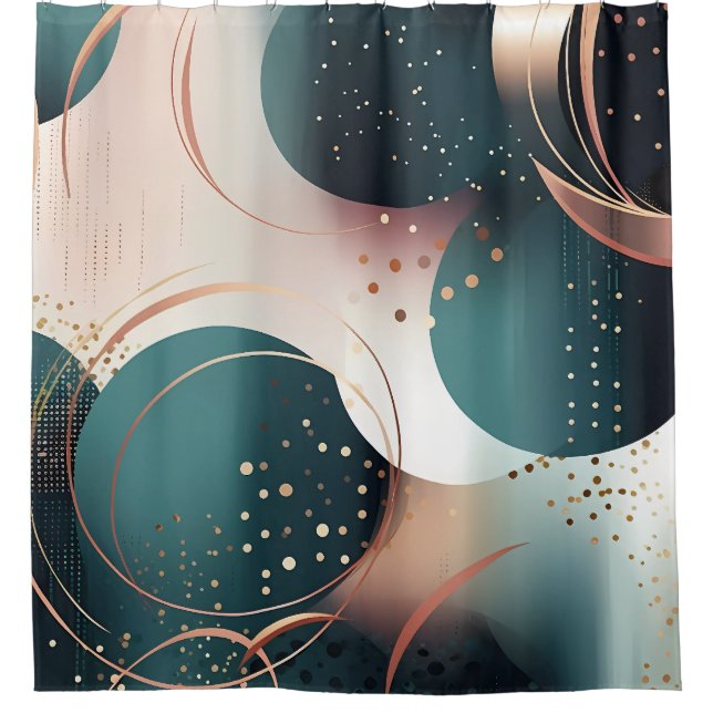 Teal and blush pink abstract modern design shower curtain (Front)