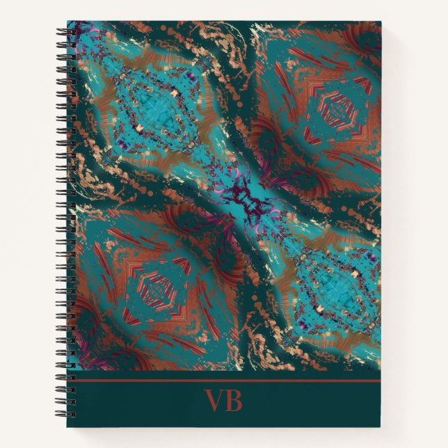 Teal and Bronze Monogrammed Notebook (Front)