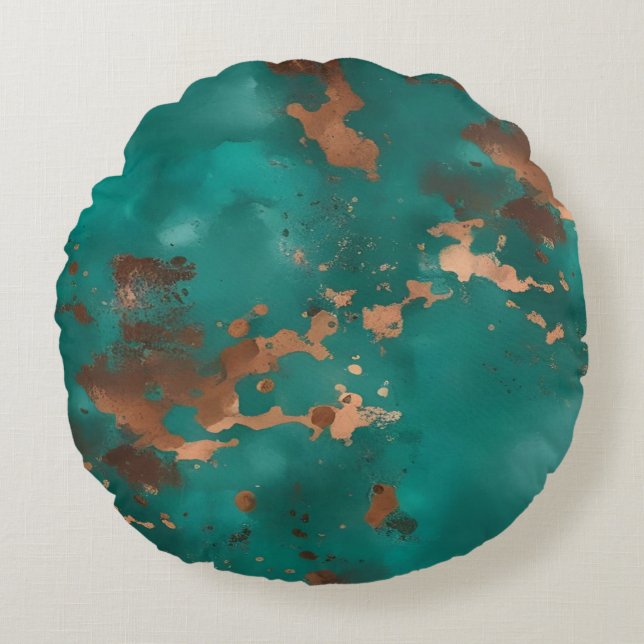 Teal and Bronze Round Cushion (Front)