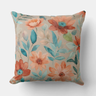 Teal and Bronze Wildflower floral Cushion