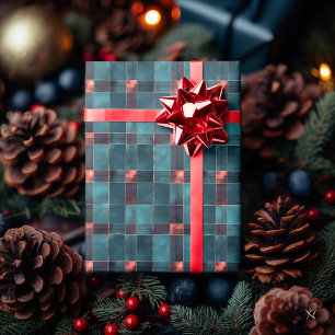 Teal and Brown Block Plaid – Modern Rustic Holiday Wrapping Paper